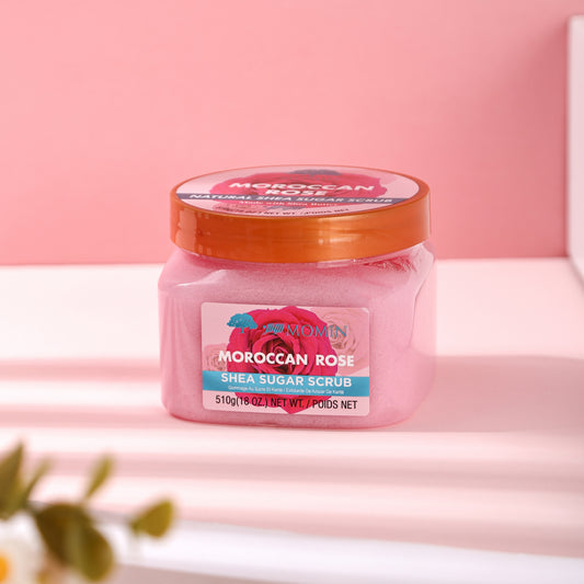 Momin Moroccan Rose Shea Sugar Scrub 510g Soft Glow Skin